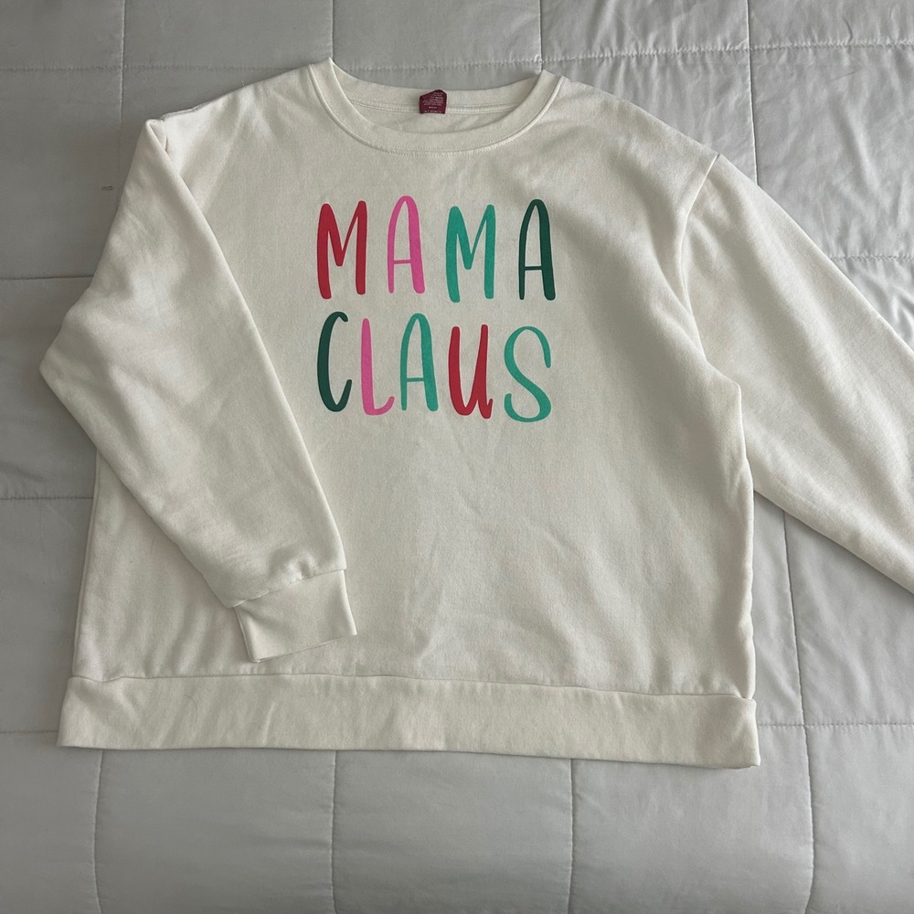 Dec 25th Mama Claus Christmas Sweatshirt Cream XXL Holiday‎ Graphic Pullover
